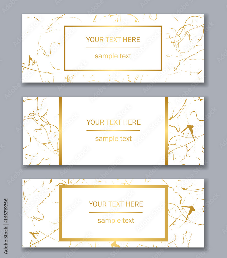 Set of white, black and gold banners templates. Modern abstract design. Hand drawn ink pattern.