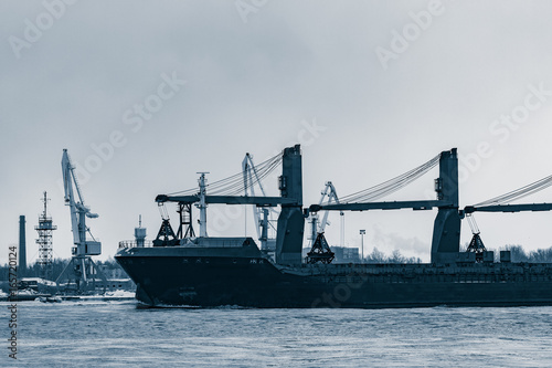 Blue cargo ship