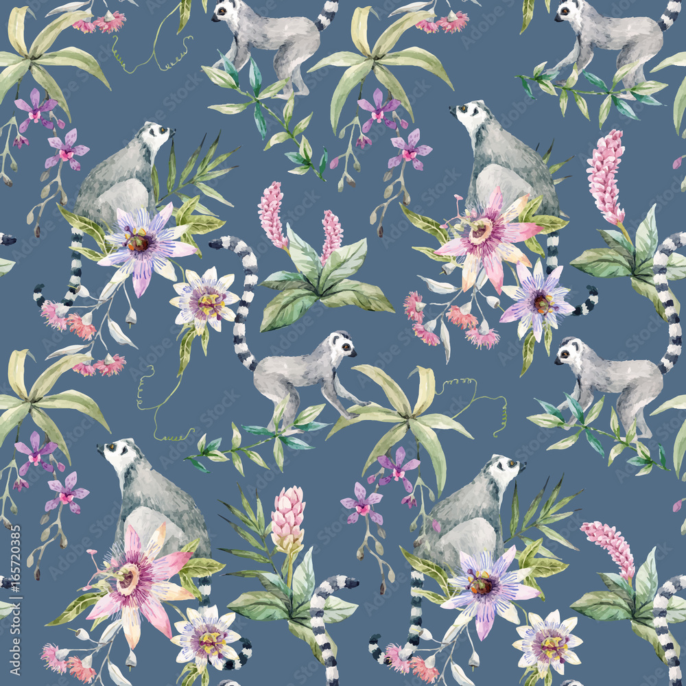 Fototapeta premium Tropical wildlife vector pattern