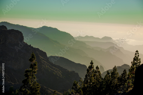 Gran Canaria Island. Sunset in the mountains. Clouds in the mountains at sunset