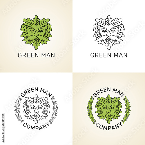 Vector set of logos. Stylized Green man head with leaves.