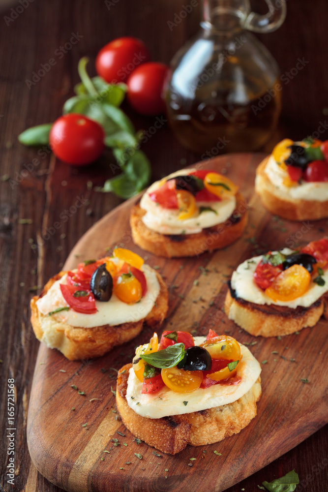 Bruschetta with tomatoes and mozzarella. Bruschetta with tomatoes and mozzarella.