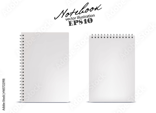 Blank white open copybook on a spring. Template vector illustration stationery isolated on white background.
