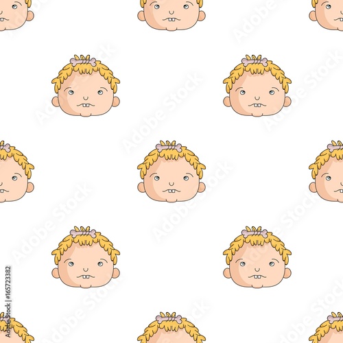 Cavechild face icon in cartoon style isolated on white background. Stone age symbol stock vector illustration. photo