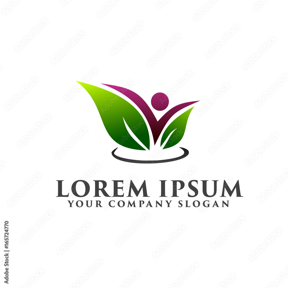 leaf people logo design concept template