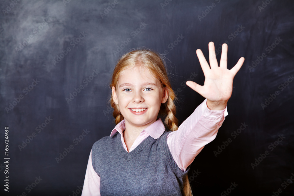 schoolchild on blackboard background schoolchild on blackboard background