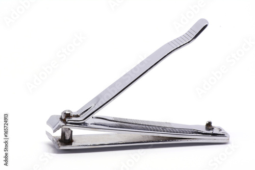 Isolated silver nail clippers, nail trimmer, nail cutter on white background