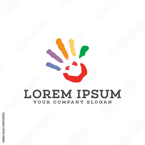 Childcare logo. Hand people logo design concept template