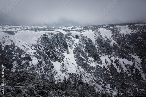 The slope of the mountain in winter