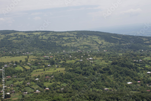 Landscape mountains, village houses in Georgia. A view of the earth from the height © Khatuna