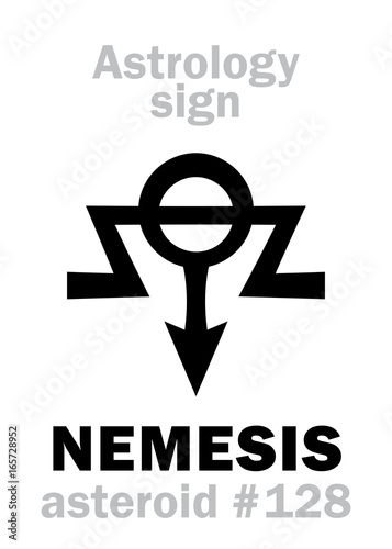 Astrology Alphabet: NEMESIS, asteroid #128. Hieroglyphics character sign (single symbol).