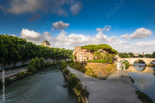 Isola Tiberina, Fiume Tevere, Trastevere, Tramonto, Ora Blu, Roma, Lazio Italy, Europa