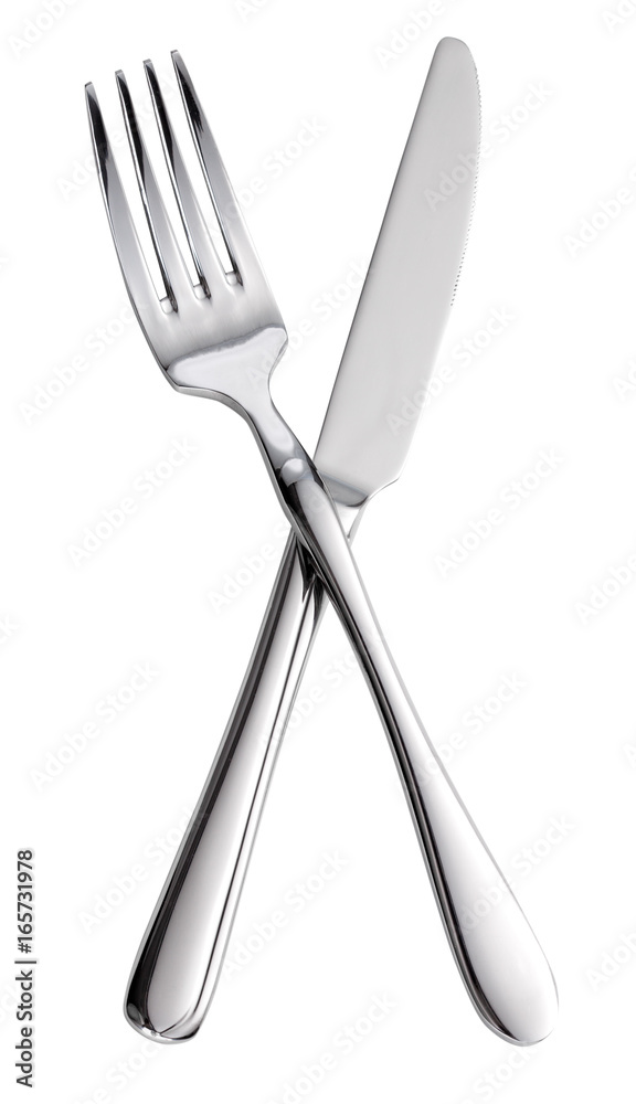 Fork and knife crossed. Isolated on a white background. Fork and knife crossed. Isolated on a white background.