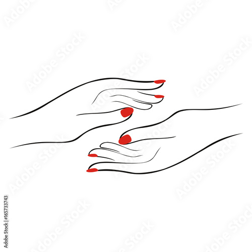 Beautiful female hands with manicure. Woman's handshake. Logotype for salon. Vector.