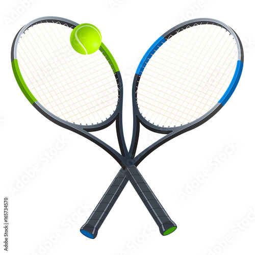 Two tennis rackets with a ball. Sports attributes. Vector illustration
