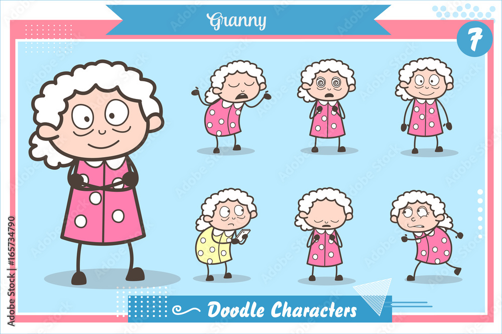 Cartoon Old Grandma Character Expressions and Actions Vector Set Cartoon Old Grandma Character Expressions and Actions Vector Set