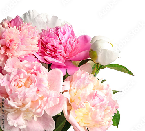 Fototapeta Naklejka Na Ścianę i Meble -  Bouquet of beautiful peony flowers on light background, closeup