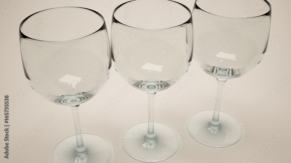 3d render of closeup of three wine glasses with warm light 3d render of closeup of three wine glasses with warm light