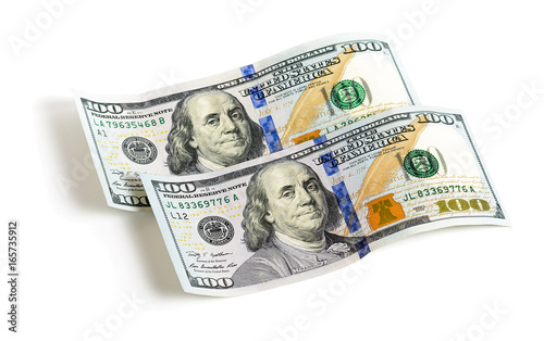 One hundred dollars banknotes isolated on white background