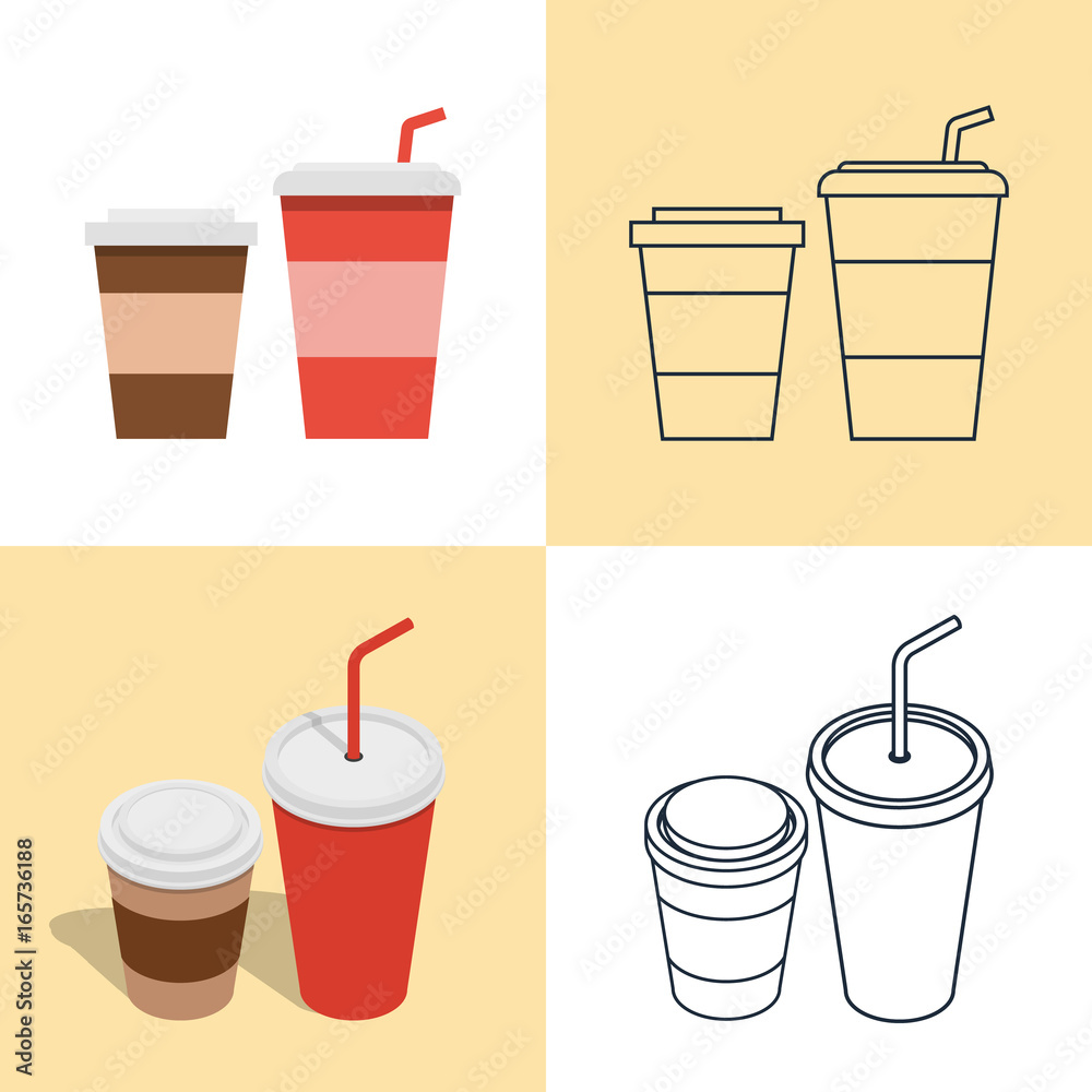 Set of colorful icons of hot and cold drinks Set of colorful icons of hot and cold drinks