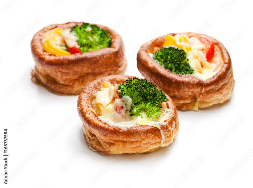 Yorkshire puddings stuffed with broccoli and scrambled eggs Yorkshire puddings stuffed with broccoli and scrambled eggs