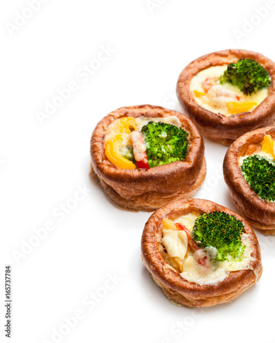 Yorkshire  puddings stuffed with broccoli and scrambled eggs