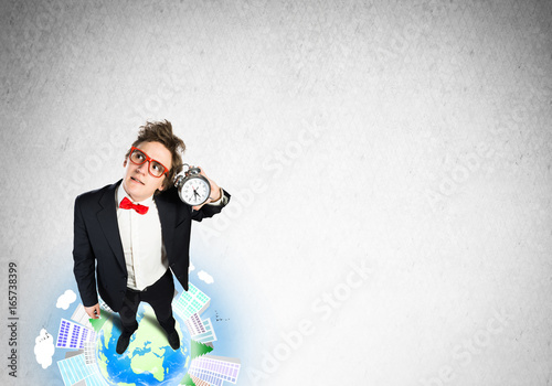 Comic businessman in red glasses