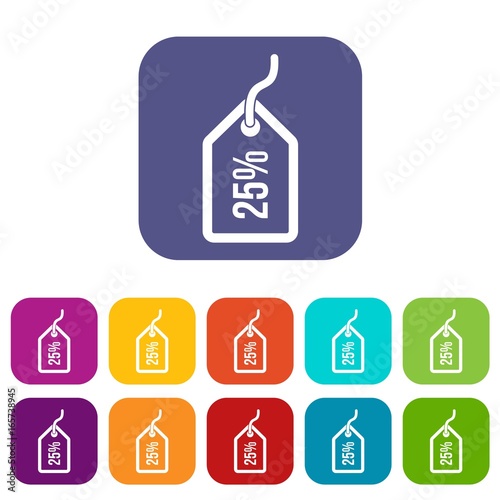 Tag with 25 discount icons set
