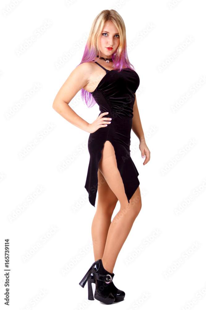 Sexy lady in black dress and heels isoalted on white background Sexy lady in black dress and heels isoalted on white background