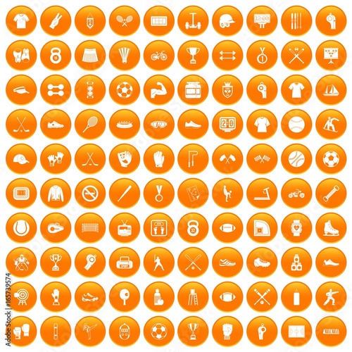 100 athlete icons set orange