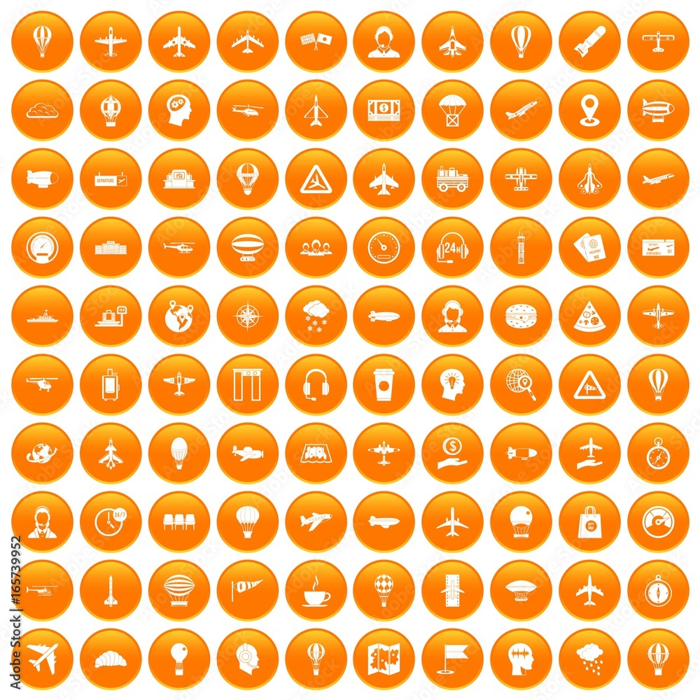 100 aviation icons set orange 100 aviation icons set orange