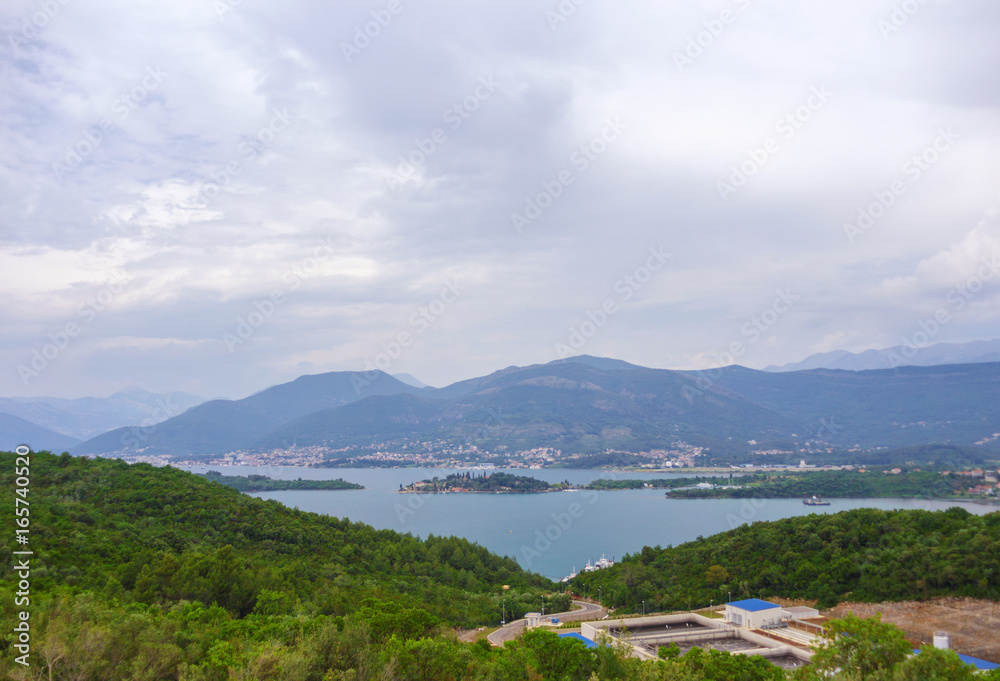 panoramic view of kotor bay montenegro. adriatic fjord in cloudy weather