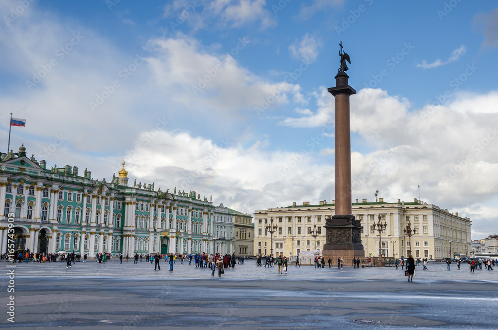 Palace Square with Winter Palace and Alexander Column in Saint Petersburg
