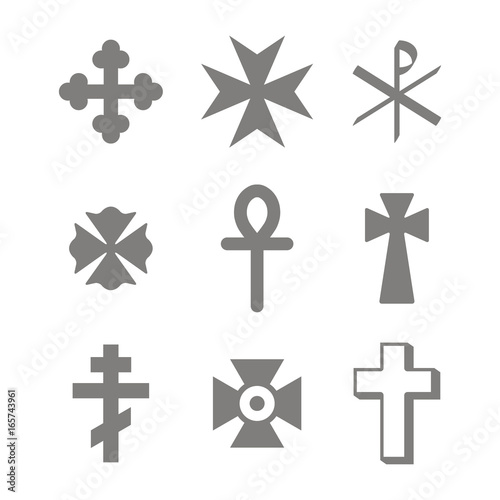 monochrome icons set with christian cross for your design