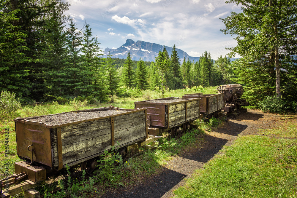 Coal mine train in the ghost town of Bankhead near Banff, Canada