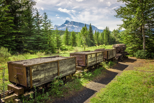 Coal mine train in the ghost town of Bankhead near Banff, Canada photo
