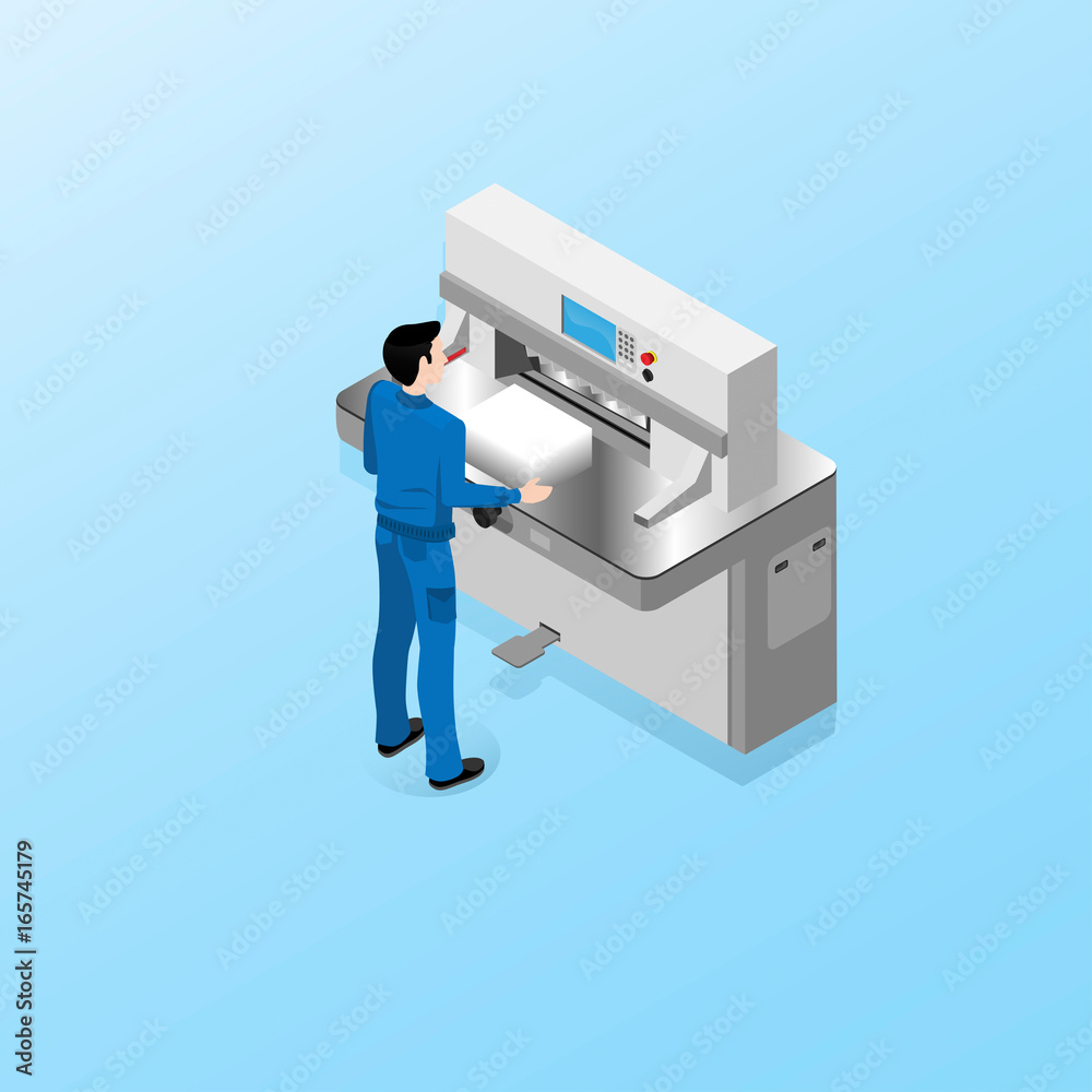The worker of the polygraphic center carries out duties of the operator of a cutting machine, work in the field of polygraphy and offset The worker of the polygraphic center carries out duties of the operator of a cutting machine, work in the field of polygraphy and offset