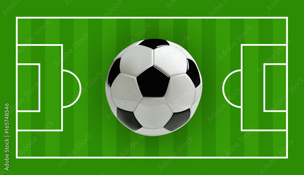 Soccer or Football 3d Ball on green field, Vector illustration