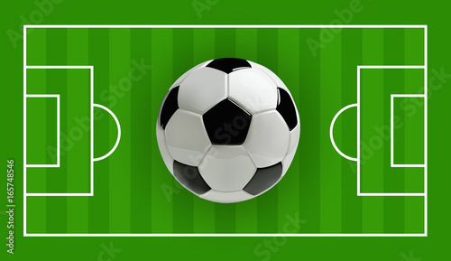 Soccer or Football 3d Ball on green field  Vector illustration