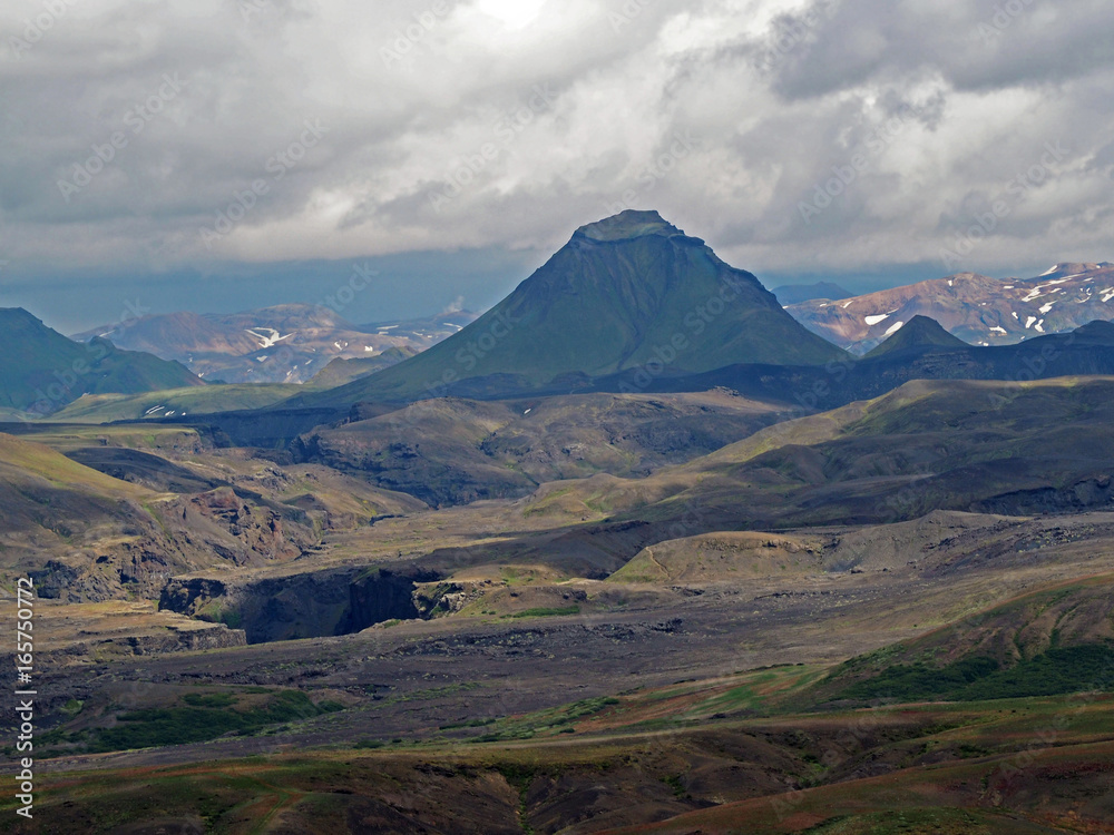 view on mountain Hattafell in thorsmork national park in iceland