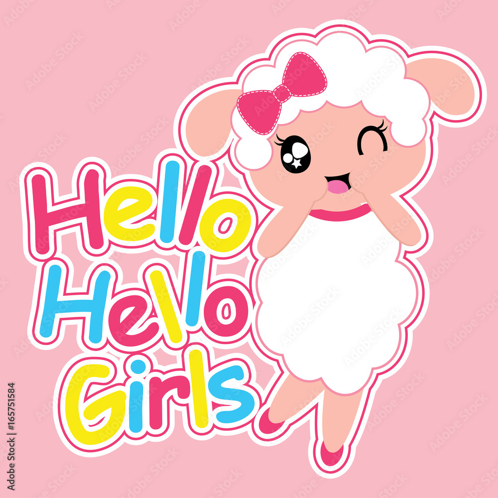 Cute sheep girl says hello girls vector cartoon illustration for kid t  shirt design, nursery wall, and wallpaper Stock Vector | Adobe Stock