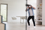 man using VR-headset glasses of virtual reality