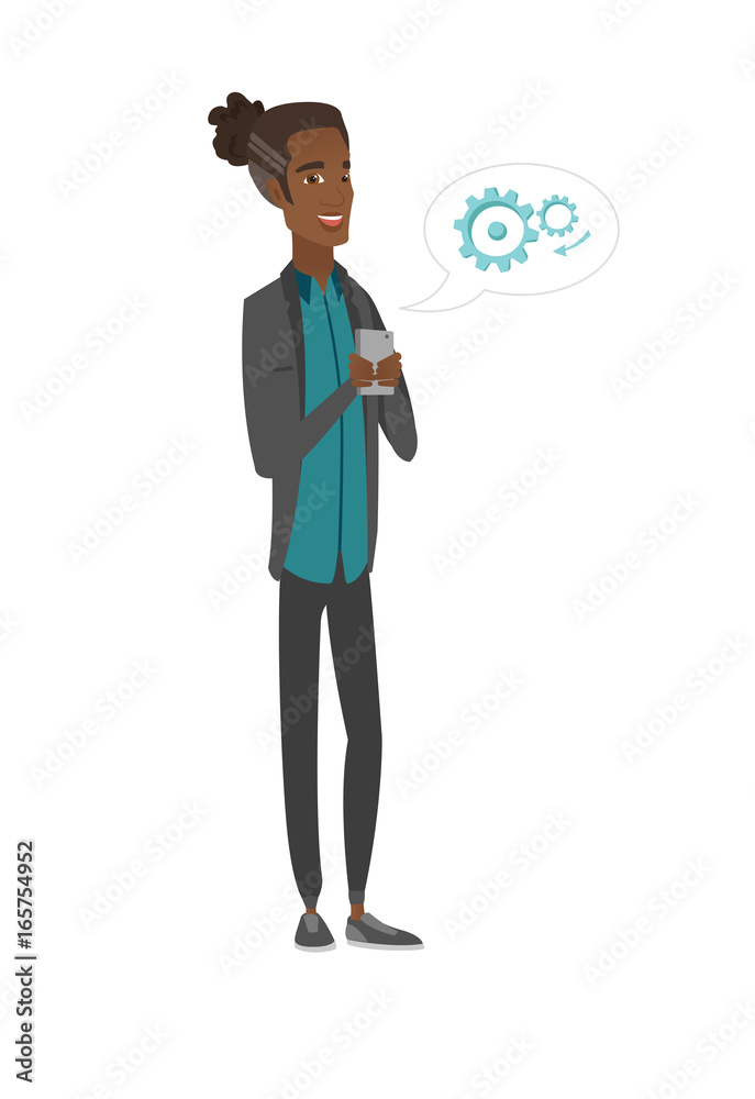 Young african-american man holding a mobile phone. Young african-american man holding a mobile phone.