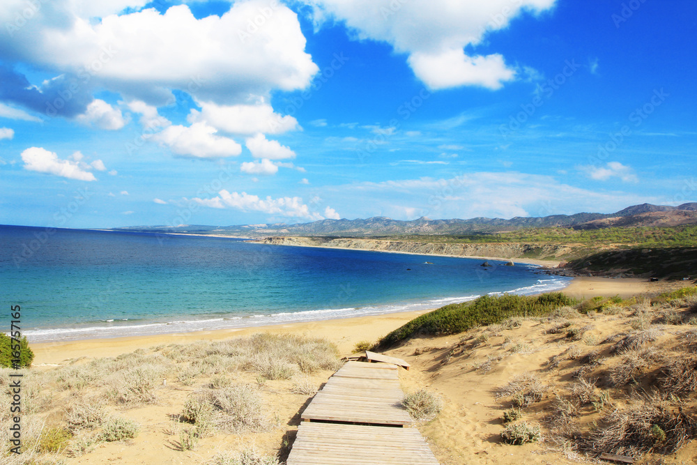 Scenic landscape. Sea, sand cloudy skies Cyprus