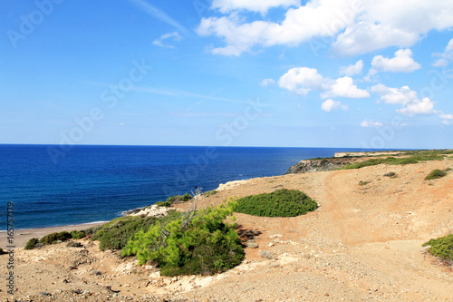 Scenic landscape. Sea  sand cloudy skies Cyprus