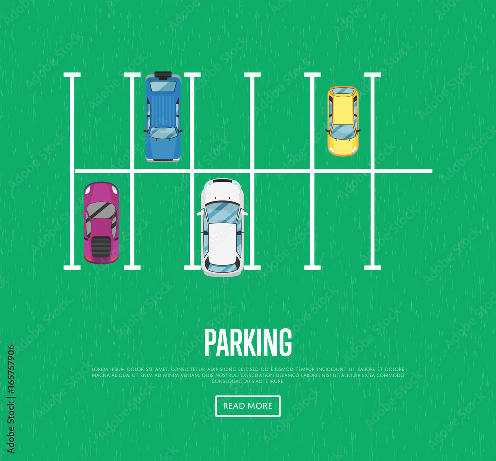 Parking zone poster in flat style. Urban traffic concept, top view
