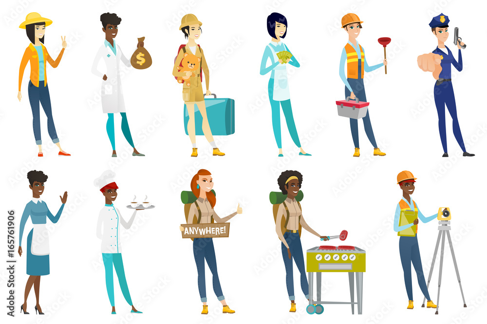 Professional women vector illustrations set.