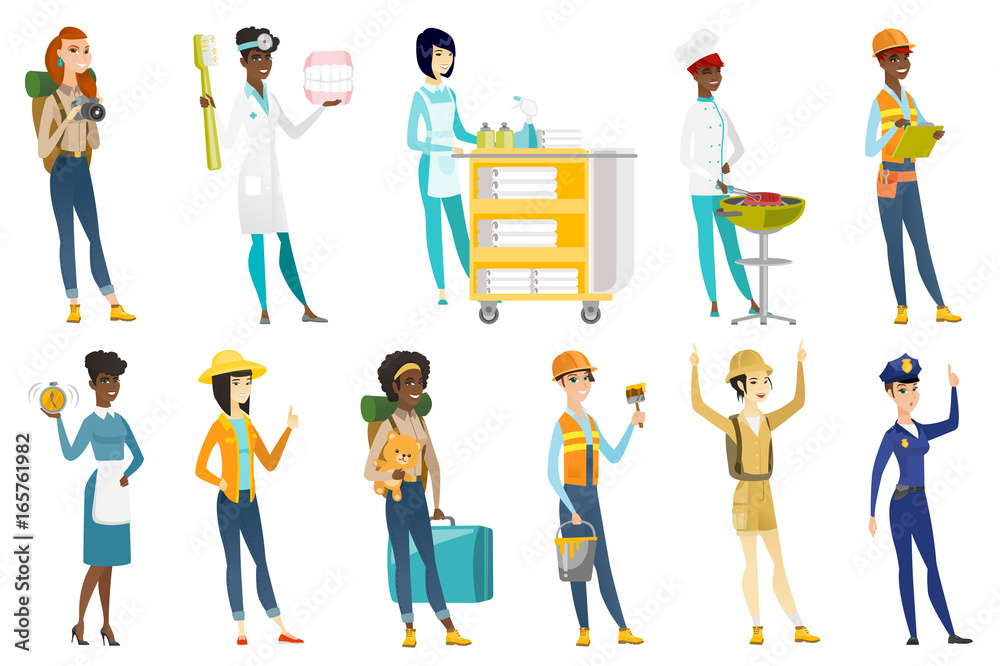 Professional women vector illustrations set.