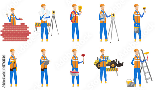 Caucasian builder vector illustrations set.