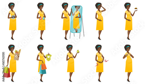 Vector set of illustrations with pregnant women.